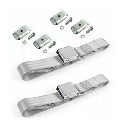 Airplane 3 Point Gray Retractable Bucket Seat Belt Kit with Bracketry & 2 Belts for 1964-1965 Ford Falcon