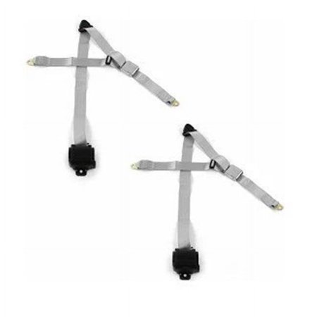 Airplane 3 Point Gray Retractable Bucket Seat Belt Kit with Bracketry & 2 Belts for 1968-1974 Ford Van