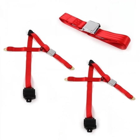 Airplane 3 Point Red Retractable Bench Seat Belt Kit for AMC 1958-1988 - 3 Belts