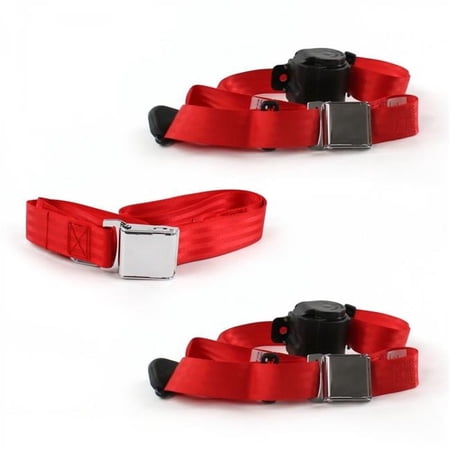 Airplane 3 Point Red Retractable Bench Seat Belt Kit for Ford Truck 1948-1952 - 3 Belts