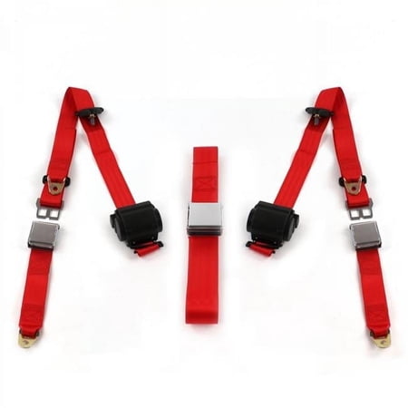 Airplane 3 Point Red Retractable Bench Seat Belt Kit for VW Type 1 Split 1947-1952 - 3 Belts