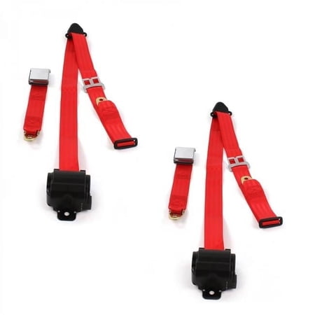 Airplane 3 Point Red Retractable Bucket Seat Belt Kit for Chevy II 1962-1965 - 2 Belts