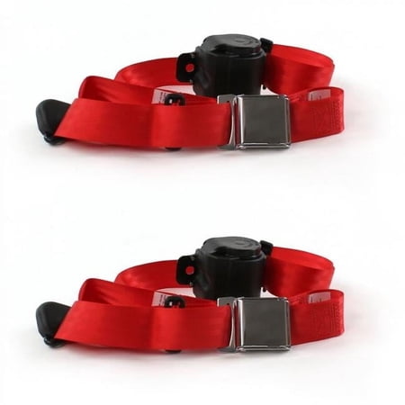 Airplane 3 Point Red Retractable Bucket Seat Belt Kit for Desoto 1929-1945 - 2 Belts