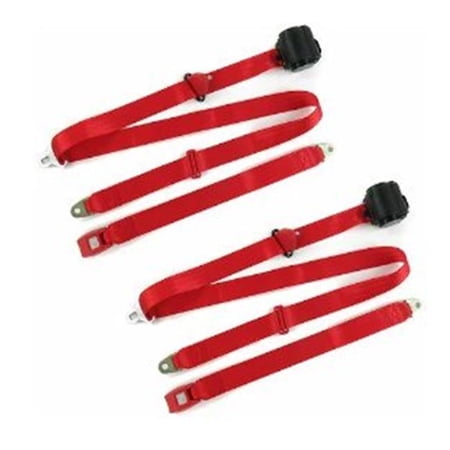 Airplane 3 Point Red Retractable Bucket Seat Belt Kit with Bracketry & 2 Belts for 1978-1979 Ford Bronco