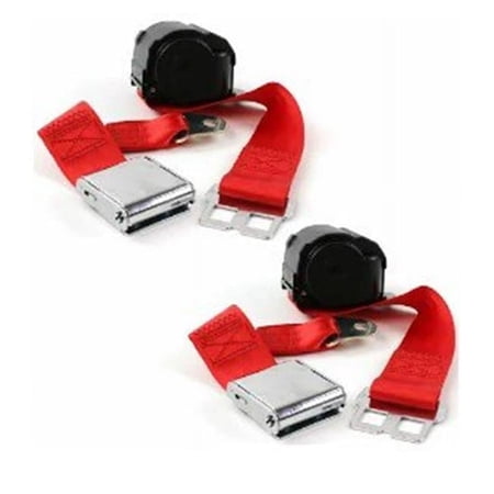 Airplane 3 Point Red Retractable Bucket Seat Belt Kit with Bracketry for 1935-1940 Chevy Truck - 2 Belts
