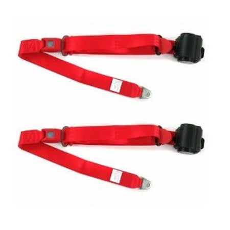 Airplane 3 Point Red Retractable Bucket Seat Belt Kit with Bracketry for 1946-1968 Ford Anglia - 2 Belts