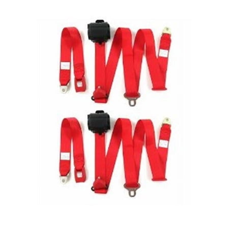 Airplane 3 Point Red Retractable Bucket Seat Belt Kit with Bracketry for 1953-1961 Triumph TR2, 3 - 2 Belts