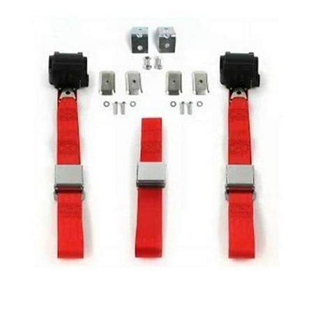 Airplane 3 Point Red Retractable Bucket Seat Belt Kit with Bracketry for 1973-1991 Chevy FS Blazer - 2 Belts