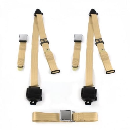 Airplane 3 Point Tan Retractable Bench Seat Belt Kit for Chevy Truck 1960-1962 - 3 Belts