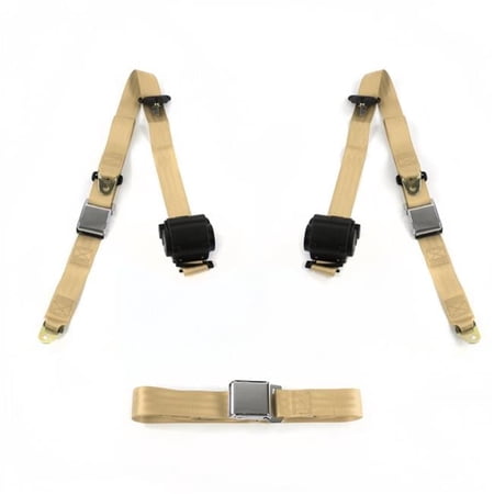 Airplane 3 Point Tan Retractable Bench Seat Belt Kit for Chevy Truck 1963-1966 - 3 Belts