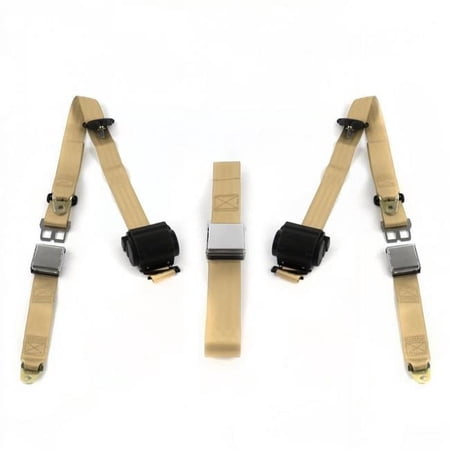 Airplane 3 Point Tan Retractable Bench Seat Belt Kit for Ford 1928-1931 Model A - 3 Belts