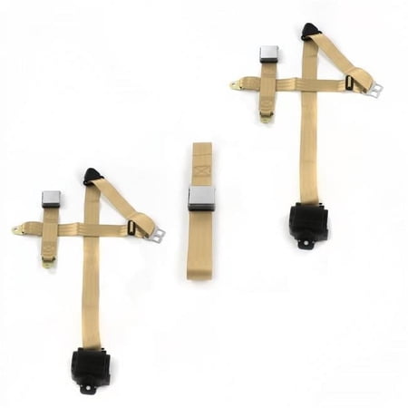 Airplane 3 Point Tan Retractable Bench Seat Belt Kit for Jeep Jeepster 1966-1973 - 3 Belts