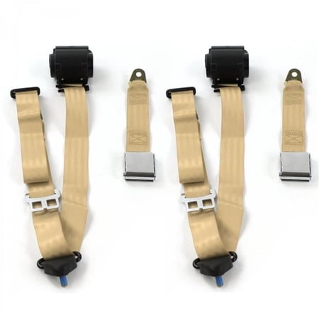 Airplane 3 Point Tan Retractable Bucket Seat Belt Kit for Jeep Comanche 1985-1992 - 2 Belts