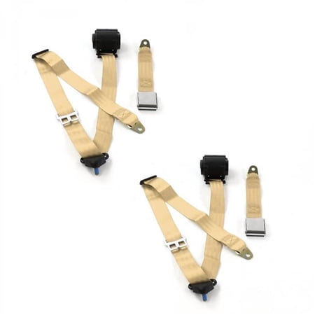Airplane 3 Point Tan Retractable Bucket Seat Belt Kit with 2 Belts for 1935-1940 Early Cars