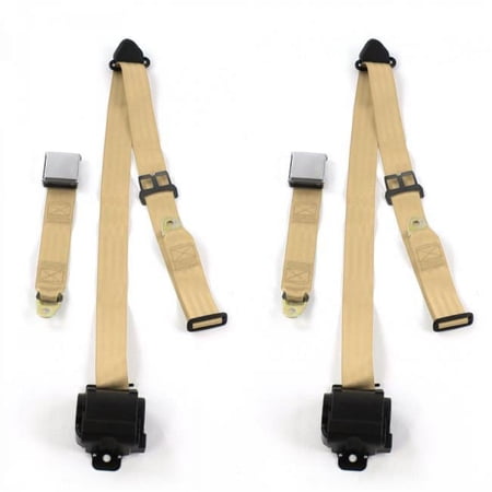 Airplane 3 Point Tan Retractable Bucket Seat Belt Kit with 2 Belts for 1959-1960 Chevy Impala