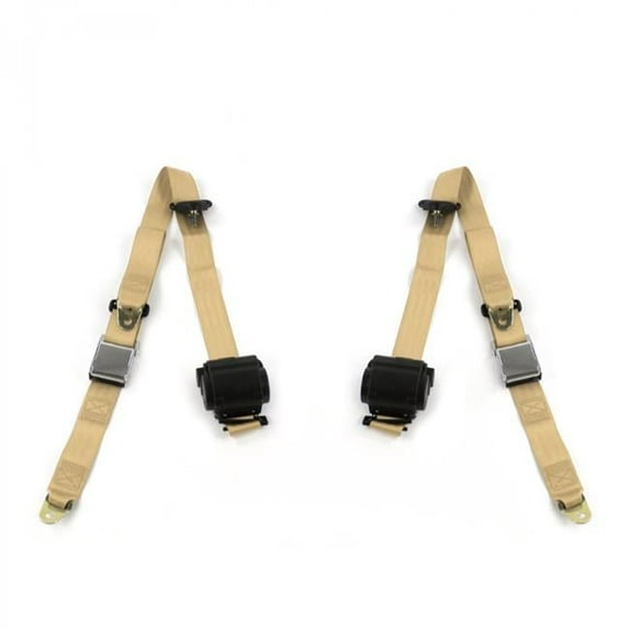 Airplane 3 Point Tan Retractable Bucket Seat Belt Kit with 2 Belts for 1964-1965 Ford Falcon