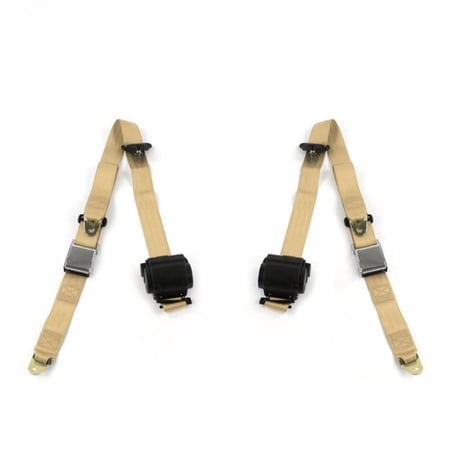 Airplane 3 Point Tan Retractable Bucket Seat Belt Kit with 2 Belts for 1966-1967 Chevy II