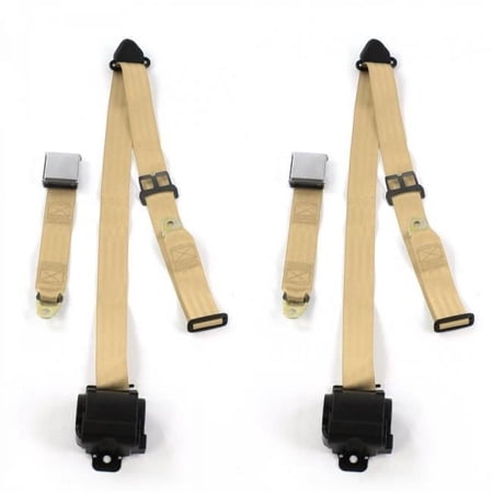 Airplane 3 Point Tan Retractable Bucket Seat Belt Kit with 2 Belts for 1966-1970 Ford Falcon