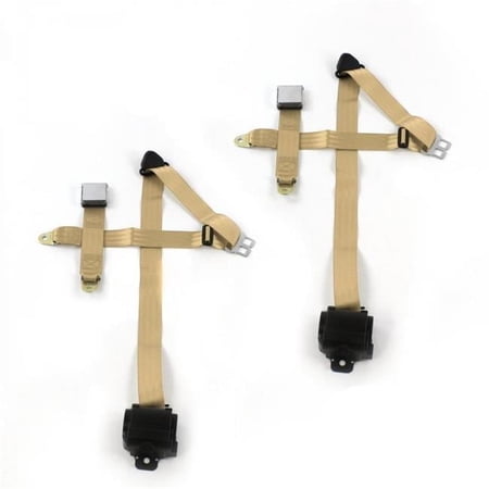 Airplane 3 Point Tan Retractable Bucket Seat Belt Kit with 2 Belts for 1982-1994 Chevy Cavalier