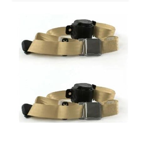 Airplane 3 Point Tan Retractable Bucket Seat Belt Kit with Bracketry & 2 Belts for 1928-1932 Early Cars