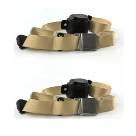 Airplane 3 Point Tan Retractable Bucket Seat Belt Kit with Bracketry & 2 Belts for 1959-1971 Triumph Herald