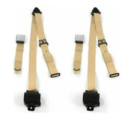 Airplane 3 Point Tan Retractable Bucket Seat Belt Kit with Bracketry & 2 Belts for 1962-1980 Triumph Spitfire