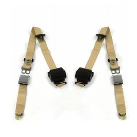 Airplane 3 Point Tan Retractable Bucket Seat Belt Kit with Bracketry & 2 Belts for 1964-1969 Ford GT40