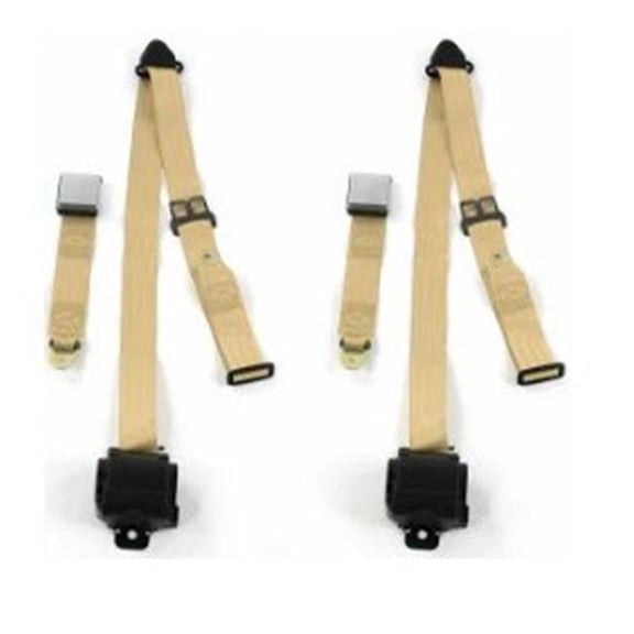 Airplane 3 Point Tan Retractable Bucket Seat Belt Kit with Bracketry & 2 Belts for 1968-1974 Chevy Nova