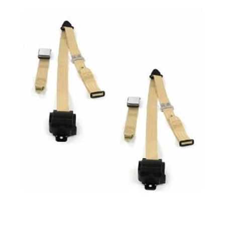 Airplane 3 Point Tan Retractable Bucket Seat Belt Kit with Bracketry for 1932 Ford Model B - 2 Belts