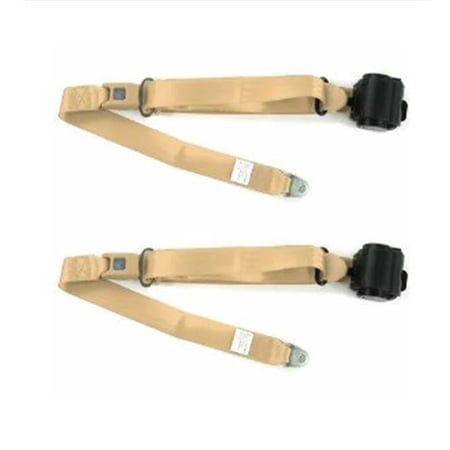 Airplane 3 Point Tan Retractable Bucket Seat Belt Kit with Bracketry for 1935-1941 Ford Truck - 2 Belts