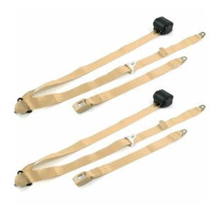 Airplane 3 Point Tan Retractable Bucket Seat Belt Kit with Bracketry for 1957-1958 Buick Roadmaster - 2 Belts