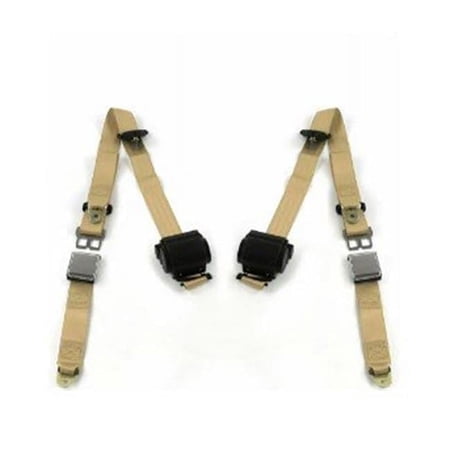 Airplane 3 Point Tan Retractable Bucket Seat Belt Kit with Bracketry for 1969-1972 Chevy FS Blazer - 2 Belts