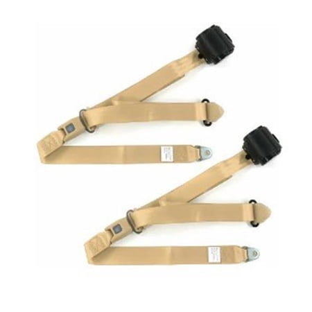 Airplane 3 Point Tan Retractable Bucket Seat Belt Kit with Bracketry for 1979-1987 AMC Eagle - 2 Belts