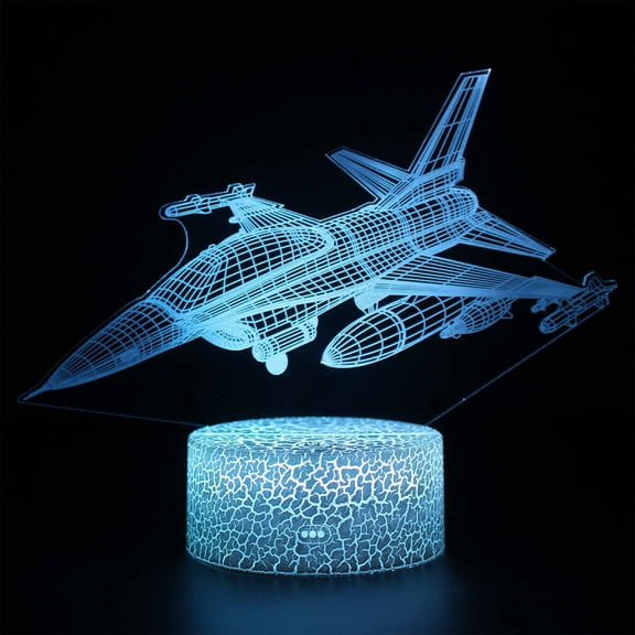 ​Airplane Acrylic LED Night Light - 3D Illuminated Table Lamp with 16-Color Remote - USB Powered Bedroom/Dorm Decor - Adjustable Brightness for Study, Gift (9.5x4cm Base)​​ D