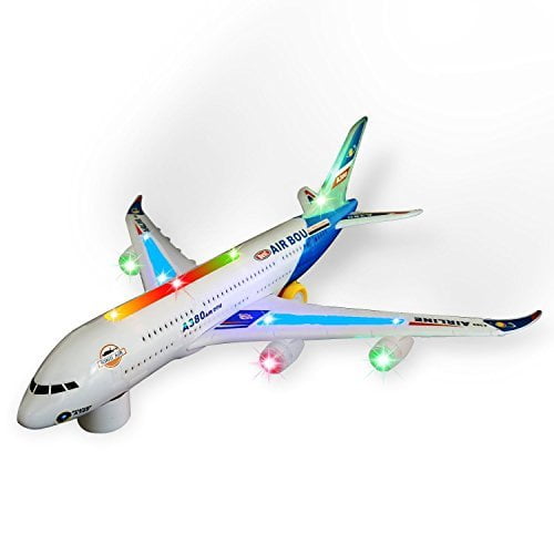 Airplane Airbus Toy for Boys & Girls - Self driving Bump & Go A380 - Contains Beautiful 3D Lights And Jet Engine Sounds – Changes Direction On Contact – ideal Gift For Girls & Boys Age 1 - 7