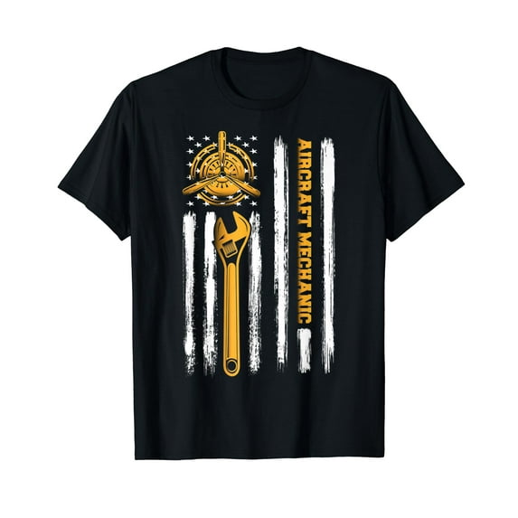 Airplane Aircraft Mechanic Aviation Tech American Flag Gift T-Shirt
