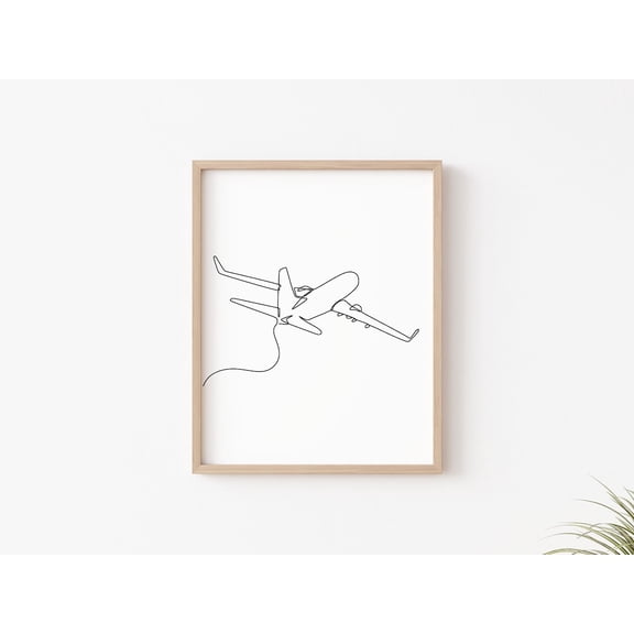 Airplane Aviation One Line Drawing Wall Art, Stretched Canvas 8x10in