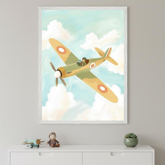 Airplane Aviation Propeller Plane Pilot Cockpit Aircraft Transportation Nursery Poster , Poster Print Only
