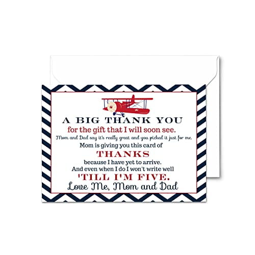 Airplane Baby Shower Thank Cards (25 Pack) Prefilled Note from Boy