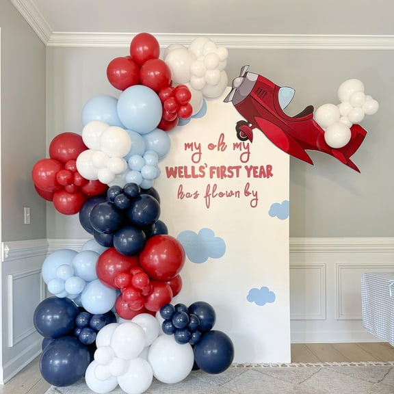 Airplane Balloon Garland Arch Kit 147 Pcs Navy Blue Red White Balloons For Time Flies Theme Birthday Baby Shower Superhero Boys Party Supplies