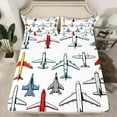 thumbnail image 1 of Airplane Bed Sheets Vintage Aircraft Fitted Sheet Twin,Fighter Plane Silhouette Bedding Set Airliner Aeroplane Sheets Military Transport Themed Room Decor,Plain White, 1 of 5