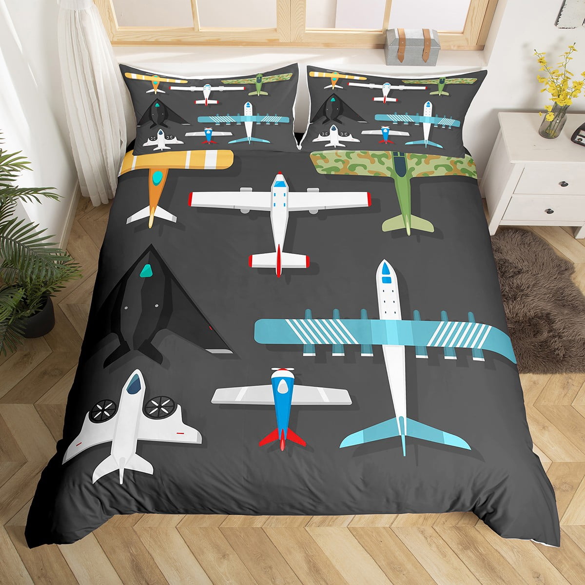 Airplane Bedding Set Vintage Aircraft Toddler Duvet Cover Twin,Fighter