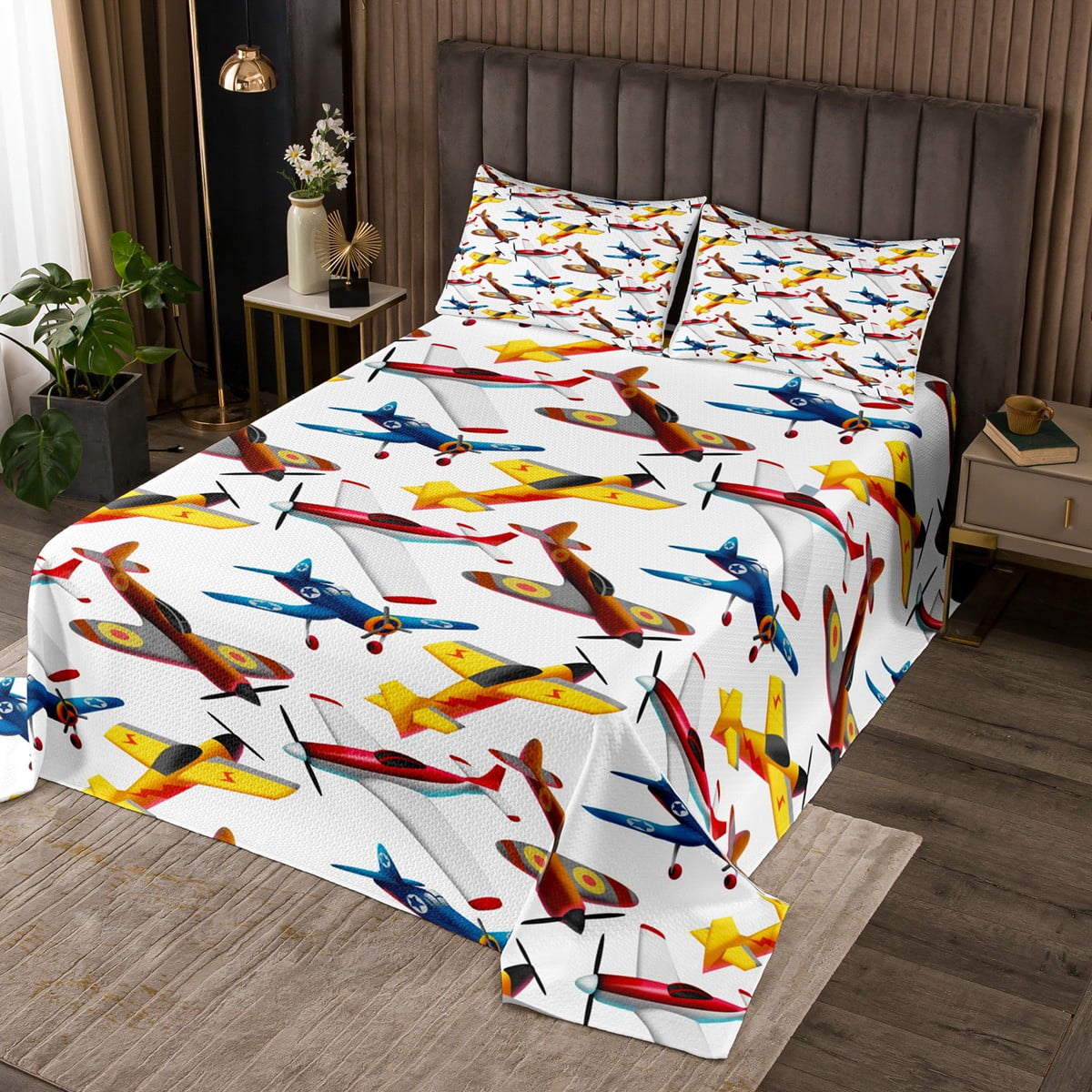 Airplane Bedspread Set Multicolor Aircraft Quilt Set Twin,aircraft 