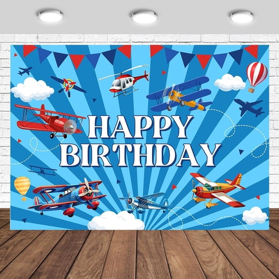 Airplane Birthday Cool Backdrop Time Flies Aircraft Theme Birthday Party Background Decorations Photography Backdrop for Boys Kids Flying Enthusiast Cake Table Banner