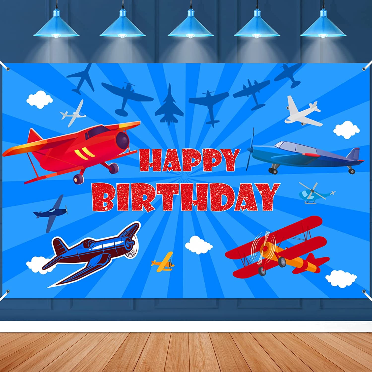 Airplane Birthday Decoration Banner, Airplane Happy Birthday Backdrop ...