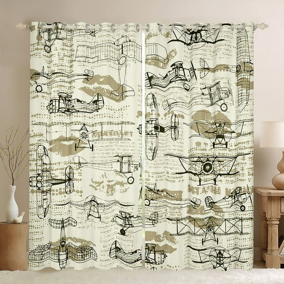 Airplane Blackout Curtains 38"x54" Set of 2 Panels Retro Propeller Airplane Curtains for Kids Bedroom,Old Fashioned Aircraft Window Curtains & Drapes Vintage Aircraft Aviation Art Window Treatments