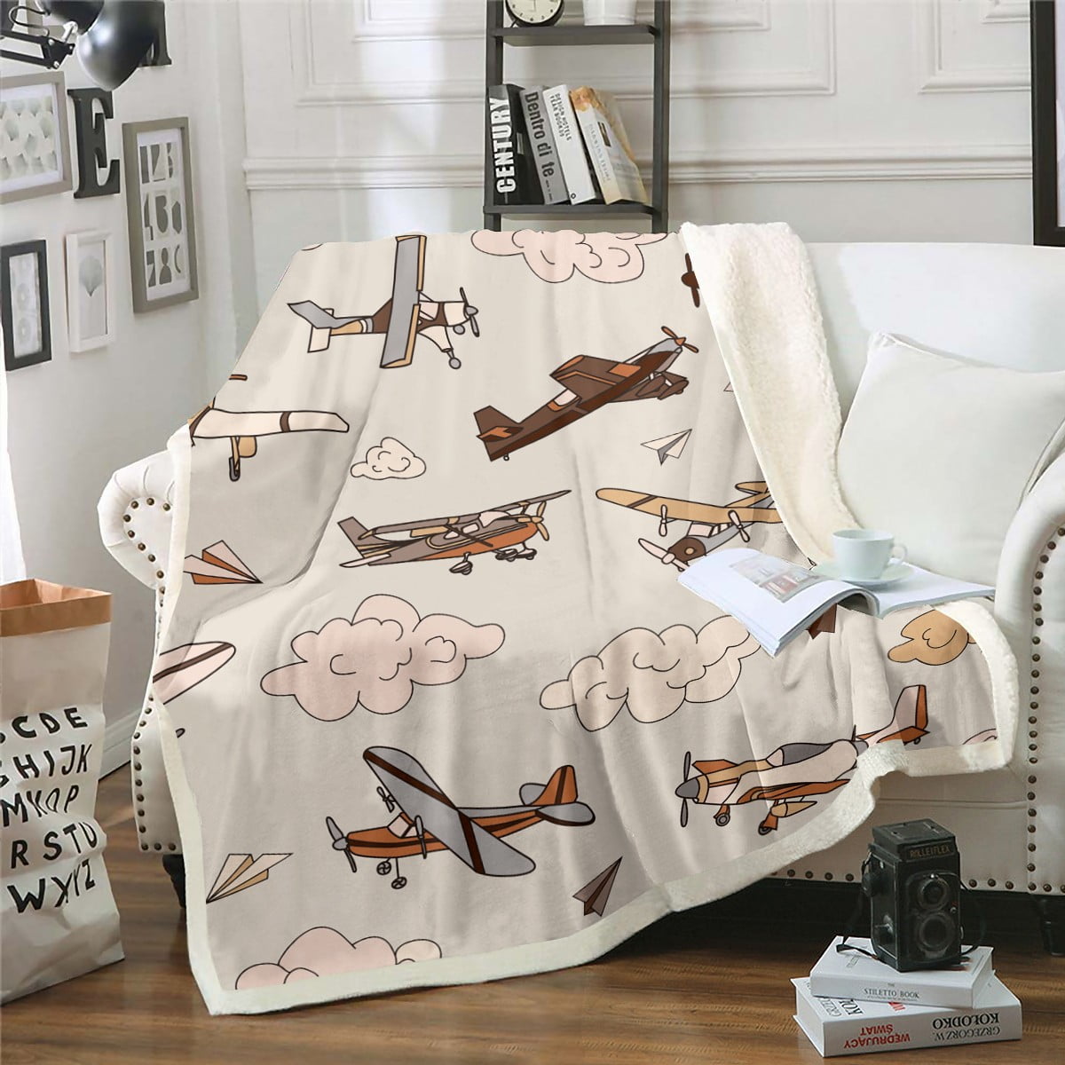 Airplane Blanket Cute Aviation Aircraft Throw Blanket 60"x80",Aeroplane