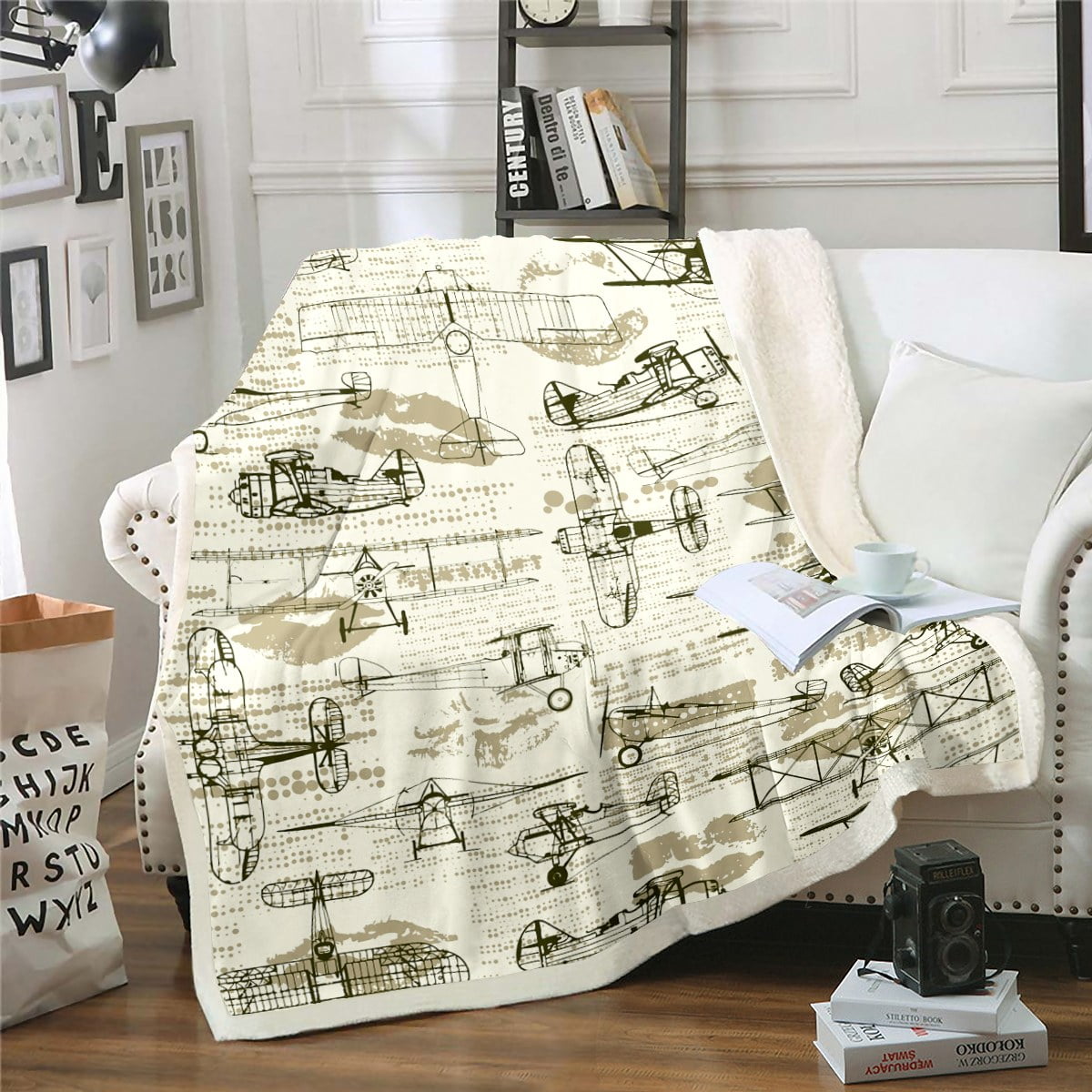 Airplane Blanket Throw Size Retro Propeller Airplane Throw Blanket for