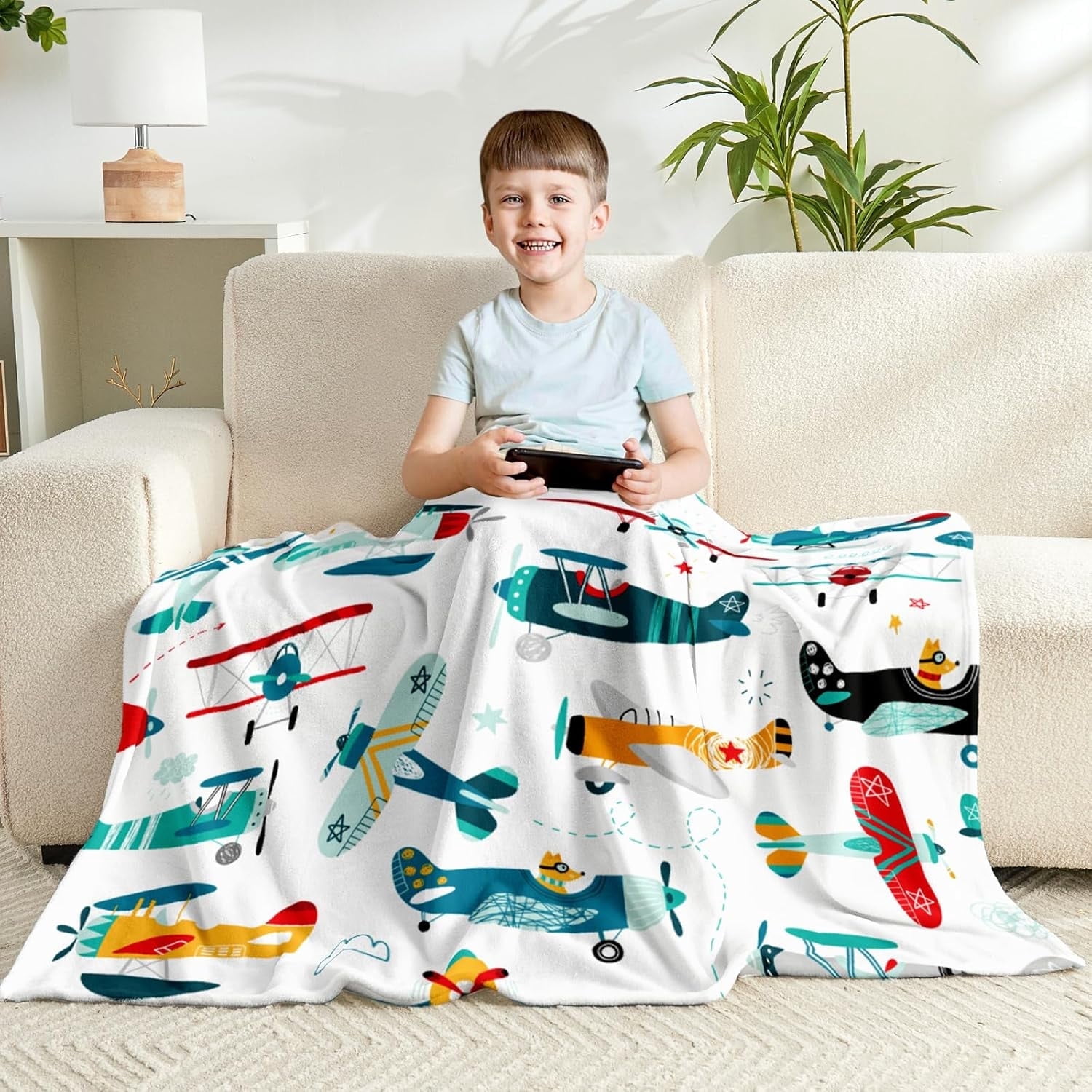 Airplane Blanket for Boys Soft Fleece Cute Aircraft Blanket for Couch Sofa Bedroom Fuzzy Flannel Blankets Birthday for Kids Boys 50"x60"