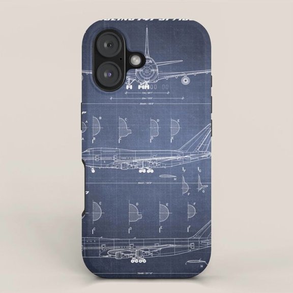 Airplane Blueprint Navy Blue Tough Case for Apple iPhone Series, Polycarbonate and TPU